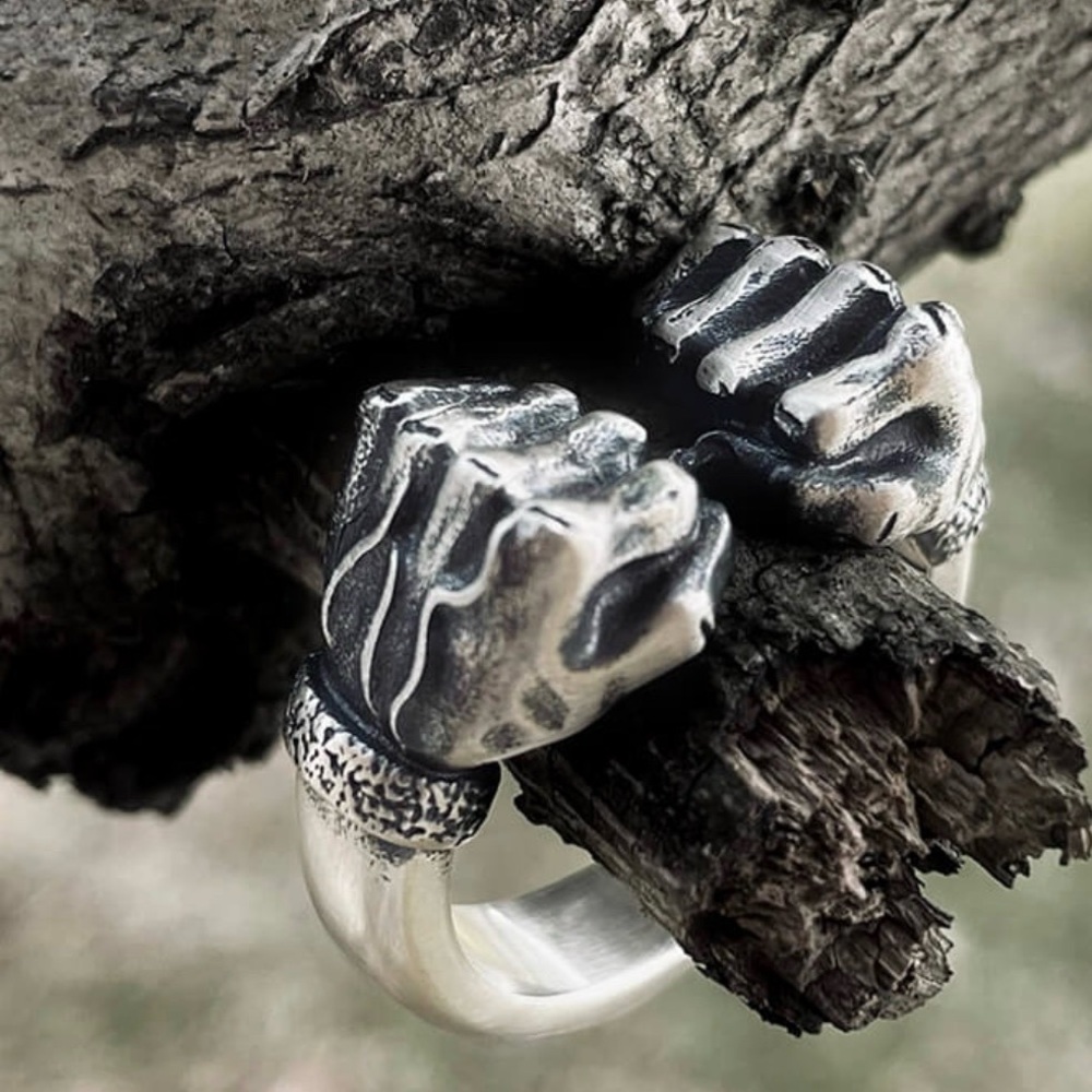 GTHIC FIST OF POWER STERLING
SILVER RING Men's
